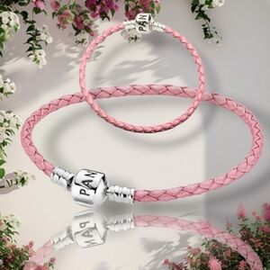 Pandora Single Shimmering Pink Leather Bracelet With Sterling Silver Logo Clasp